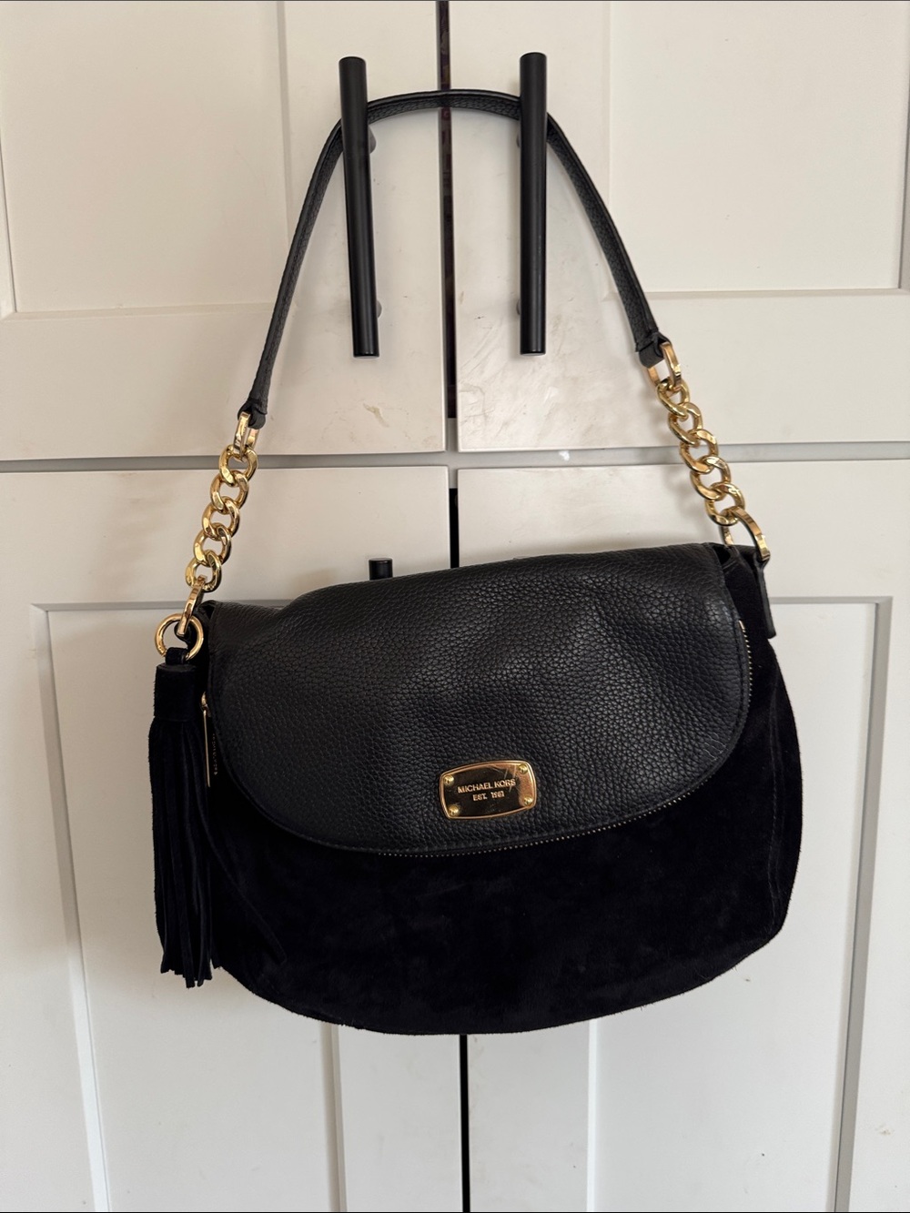 Michael Kors Black Leather & Suede Shoulder Bag - Bedford